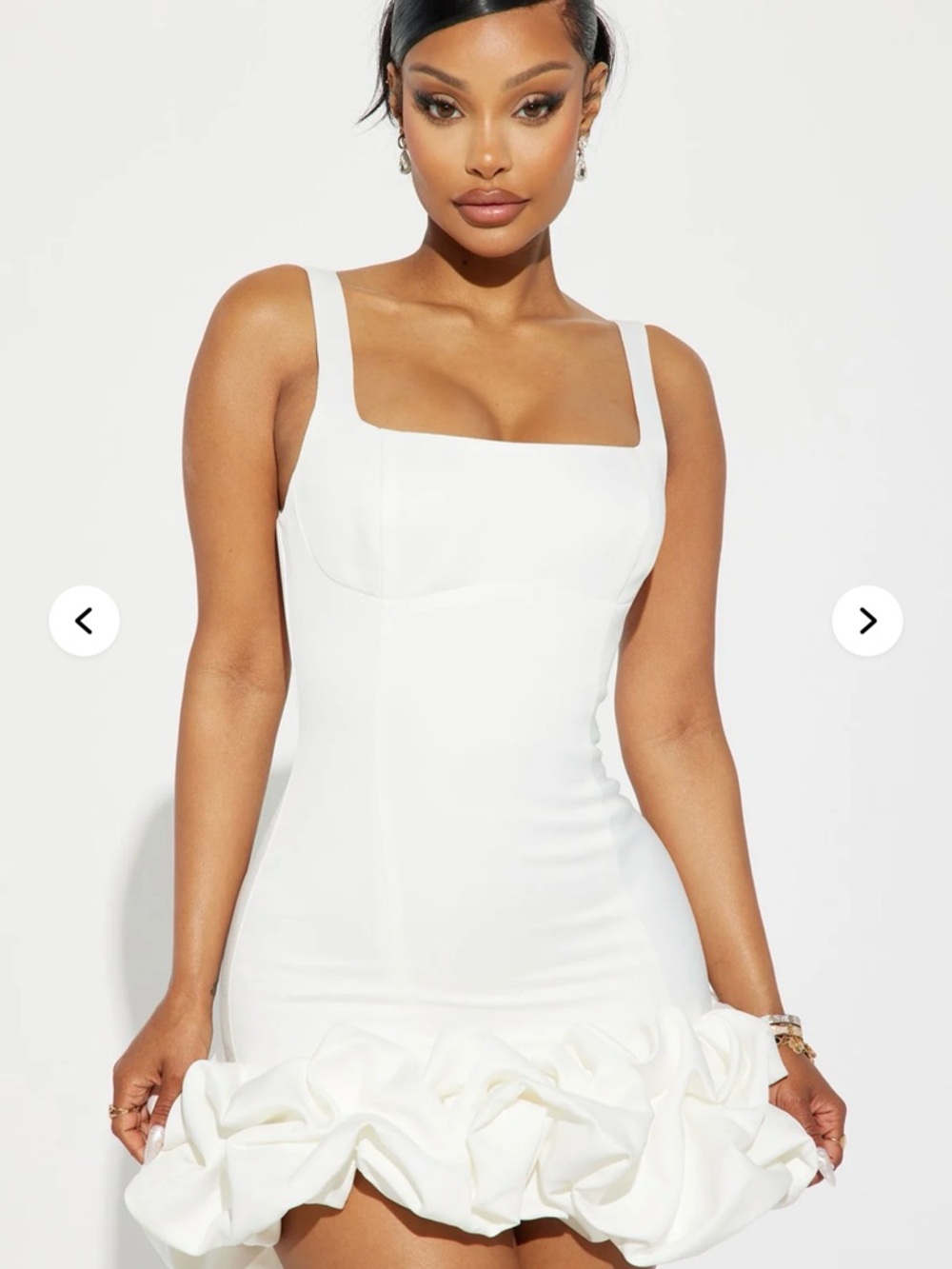 Fashion Nova White Square-Neck Ruffle-Hem Mini Dress